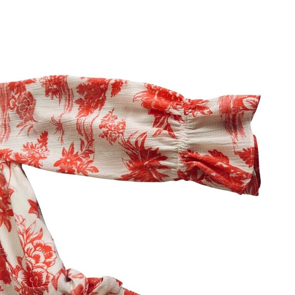 Tahari Arthur S. Levine Red & White Floral Wrap Dress Size 6 Long Sleeve. - Picture 9 of 16